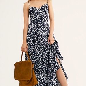 free people maxi dress size 10 M/L blue flowers under the moonlight